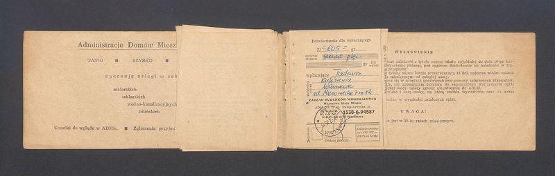 Książeczka opłat z tytułu najmu lokalu w Warszawie na ulicy Mazowieckiej 7 m.12, część II