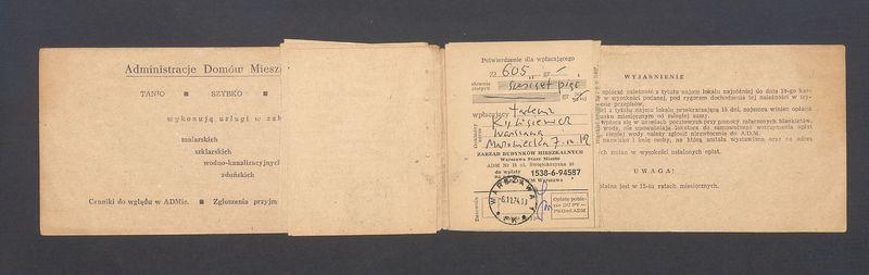 Książeczka opłat z tytułu najmu lokalu w Warszawie na ulicy Mazowieckiej 7 m.12, część I