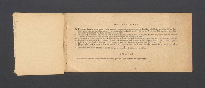 Książeczka opłat z tytułu najmu lokalu w Warszawie, na ulicy Mazowieckiej 7 m.12, część II