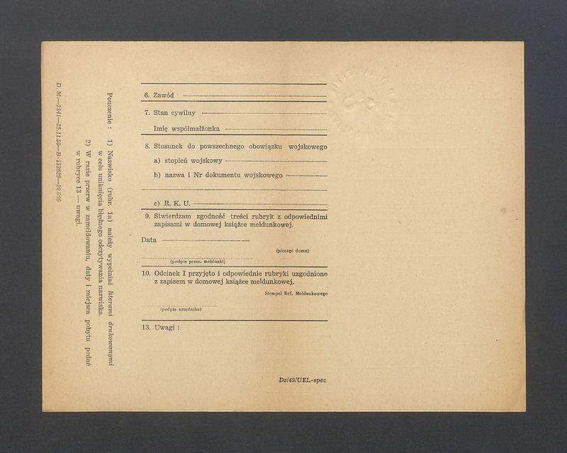 Druki Urzędowe, nie wypełnione: „Zgłoszenie zmiany adresu” w obrębie miasta stołecznego Warszawa