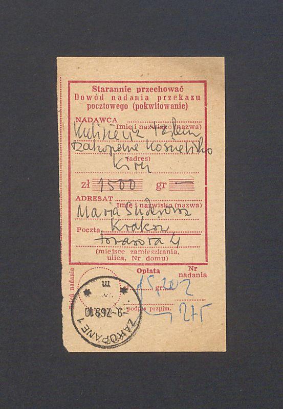 Odcinek dla odbiorcy dot. wpłat na rachunek bankowy, część III