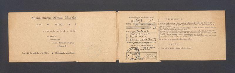 Książeczka opłat z tytułu najmu lokalu w Warszawie na ulicy Mazowieckiej 7 m.12, część I