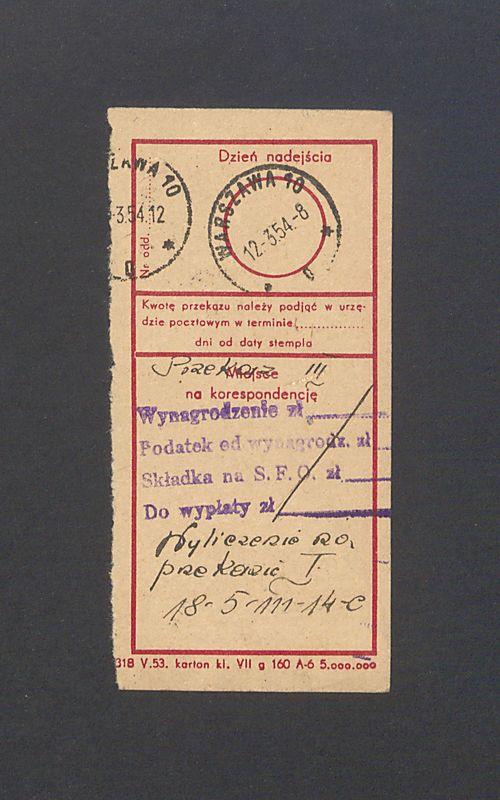 Odcinek dla odbiorcy dot. wpłat na rachunek bankowy, część II