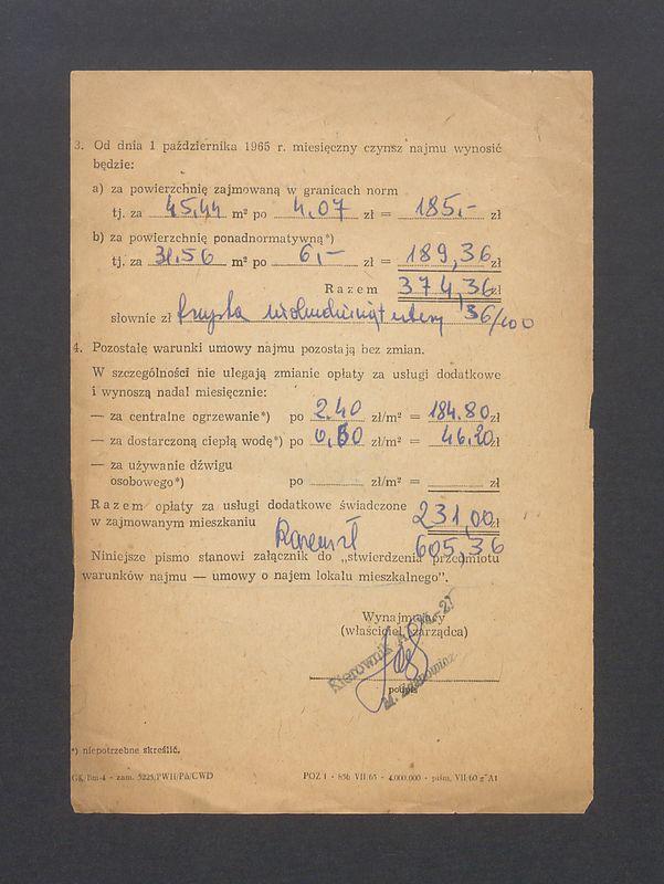 Zawiadomienie o zmianie czynszu najmu za lokal mieszkalny, przy ul. Mazowieckiej 7/12 w Warszawie