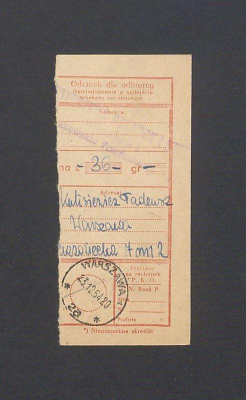 Odcinek dla odbiorcy dot. wpłat na rachunek bankowy, część I