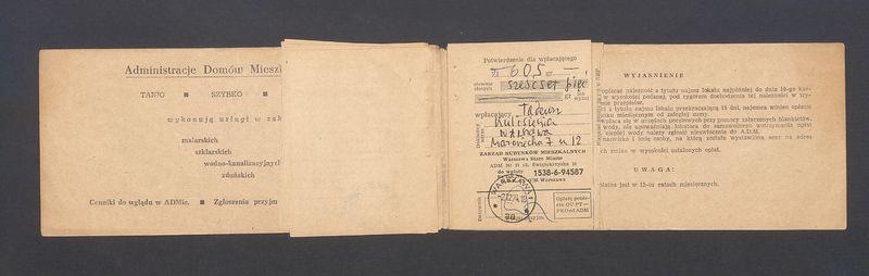 Książeczka opłat z tytułu najmu lokalu w Warszawie na ulicy Mazowieckiej 7 m.12, część I