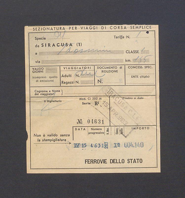 Bilet kolejowy na przejazd z Syrakuz do Taorminy