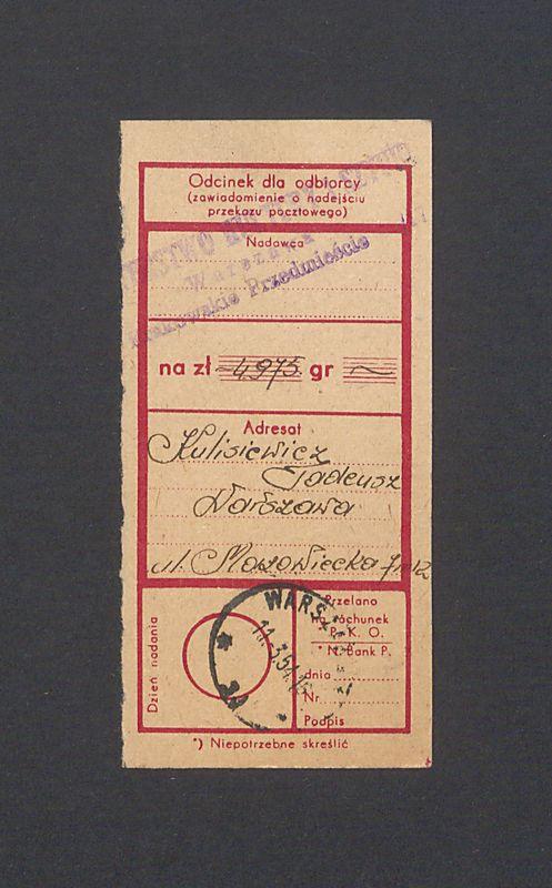 Odcinek dla odbiorcy dot. wpłat na rachunek bankowy, część II