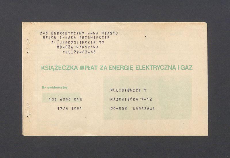 Książeczka wpłat za energię elektryczną i gaz