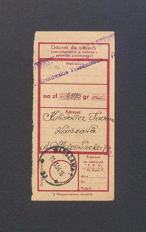 Odcinek dla odbiorcy dot. wpłat na rachunek bankowy, część II