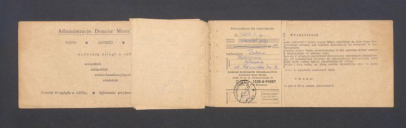 Książeczka opłat z tytułu najmu lokalu w Warszawie na ulicy Mazowieckiej 7 m.12, część I