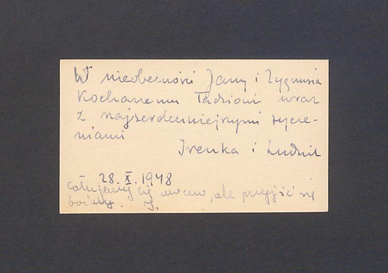 Bilecik z życzeniami imieninowymi dla T. Kulisiewicza