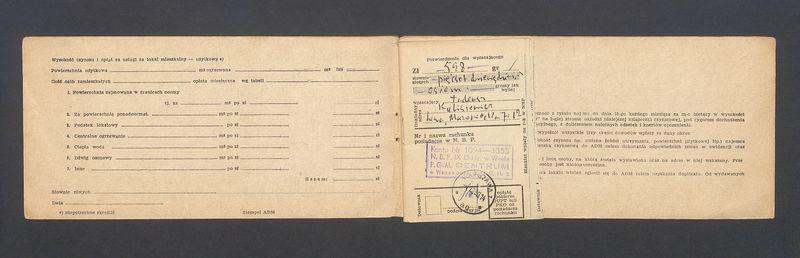 Książeczka opłat z tytułu najmu lokalu na ulicy Mazowieckiej 7 m. 12, na nazwisko Tadeusz Kulisiewicz