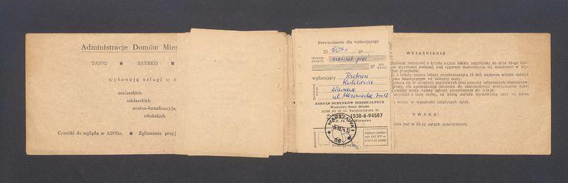 Książeczka opłat z tytułu najmu lokalu w Warszawie na ulicy Mazowieckiej 7 m.12, część I