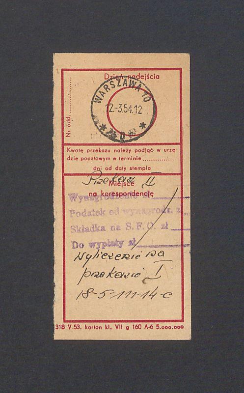 Odcinek dla odbiorcy dot. wpłat na rachunek bankowy, część II