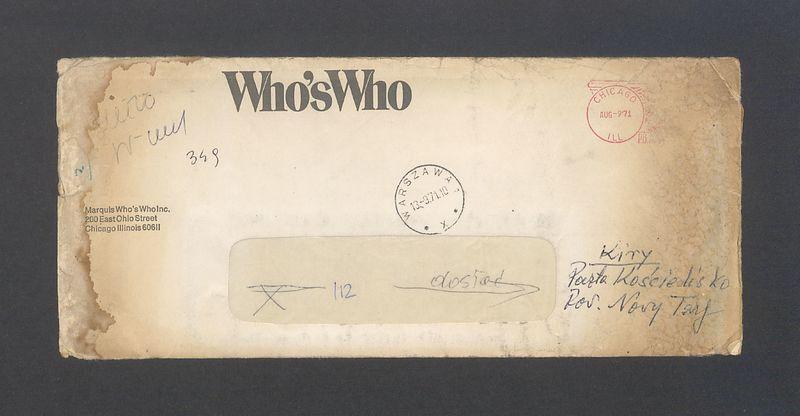 Koperta, nad. Marquis Who's Who Inc.