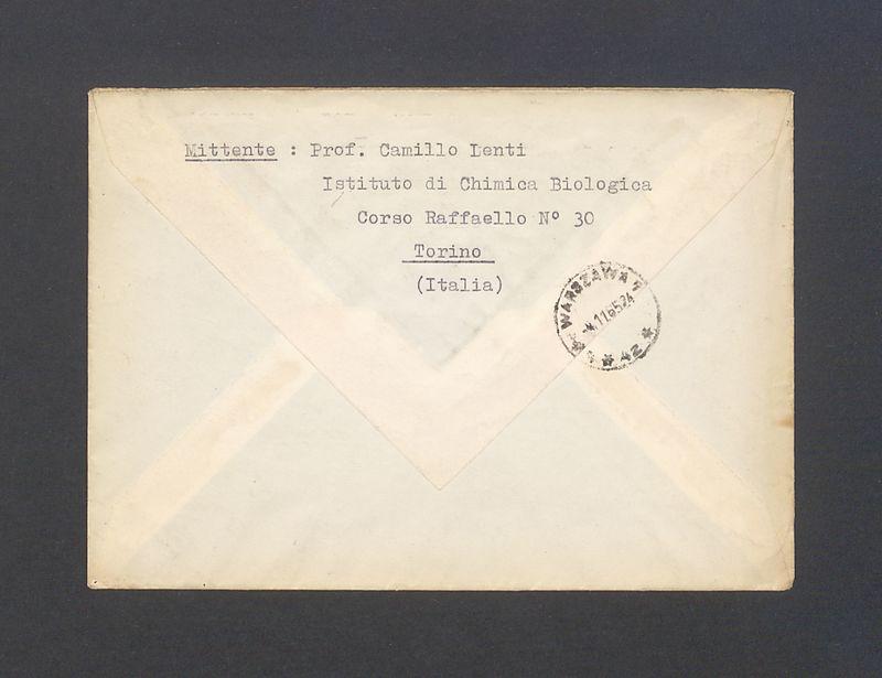 Koperta, nad. Prof. Camillo Lenti, Instituto di Chemica Biologica