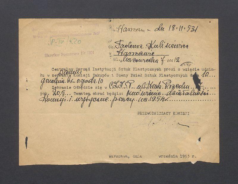 Centralny Zarząd Instytucji Sztuk Plastycznych: zebranie Komisji Zakupów i Oceny Dzieł Sztuk Plastycznych