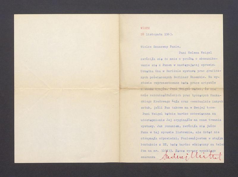 Wielce Szanowny Panie, Pani Helena Weigel zwróciła się do mnie z prośbą [...]