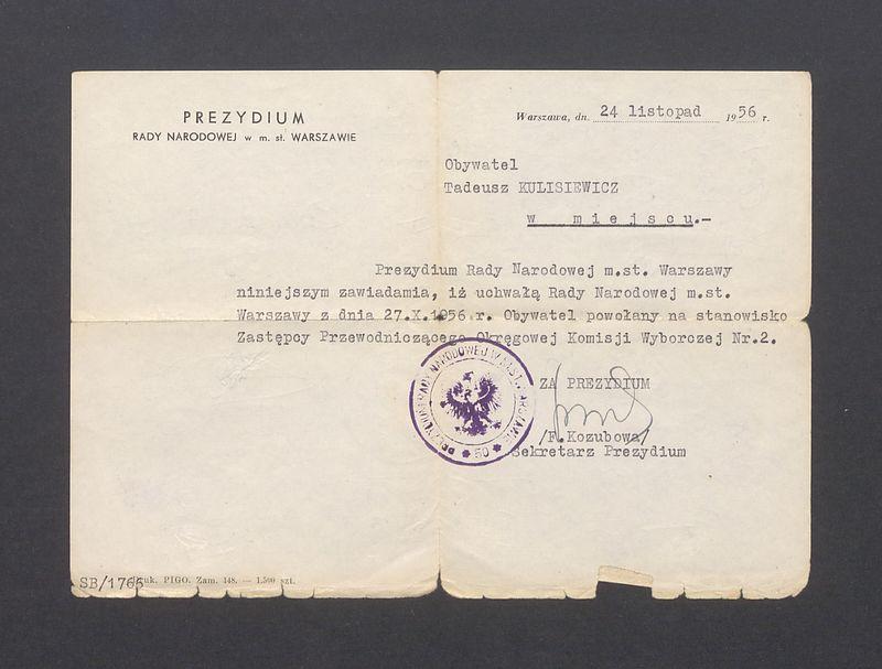 Zawiadomienie o powołaniu na stanowisko Zastępcy  Przewodniczącego Okręgowej Komisji Wyborczej