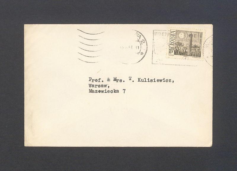 Koperta, adr. Prof. & Mrs. T. Kulisiewicz