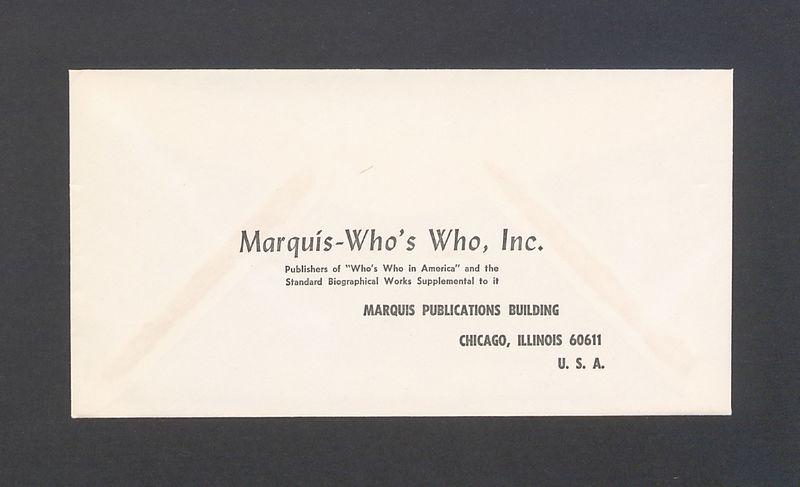 Koperta zwrotna, Marquis-Who's Who