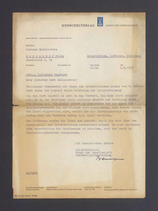 Sehr geehrter Herr Kulisiewicz! Beiliegend ubersenden wir Ihnen zum Korrekturlesen Abzuge [...]