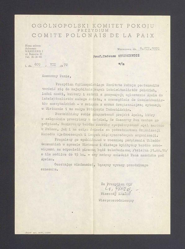 Ogólnopolski Komitet Pokoju: apel do intelektualistów całego świata ws. Wietnamu i sytuacji na Półwyspie
