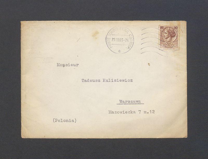 Koperta, nad. Prof. Camillo Lenti, Instituto di Chemica Biologica