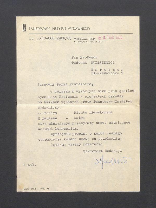 Państwowy Instytut Wydawniczy: informacja o przesłaniu umów autorskich