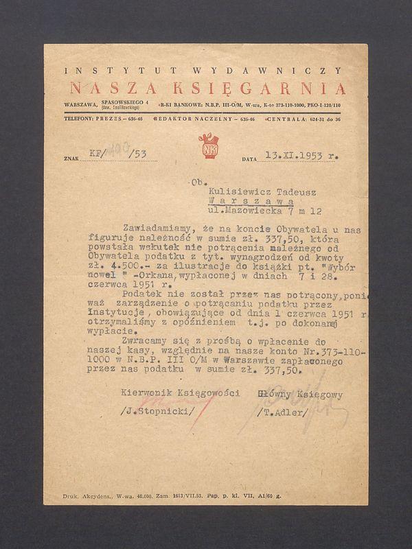 Instytut Wydawniczy "Nasza Księgarnia": prośba o uregulowanie podatku