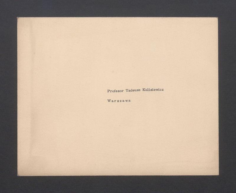 Koperta, adr. Profesor Tadeusz Kulisiewicz 