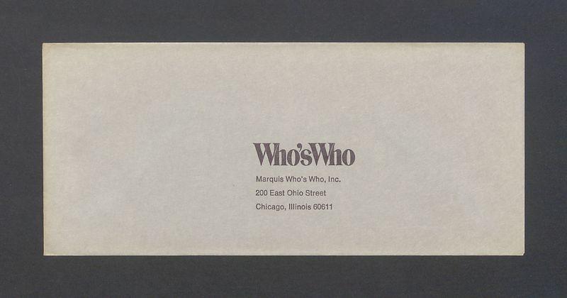 Koperta zwrotna, adr. Who's Who