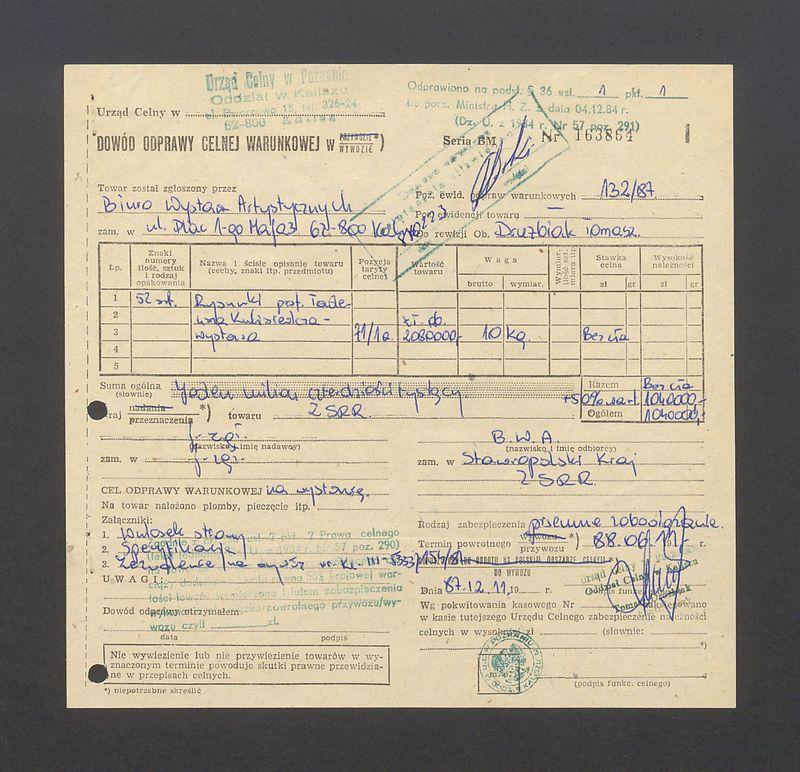 Dowód odprawy celnej warunkowej