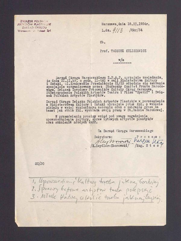 Związek Polskich Artystów Plastyków: zawiadomienie o zebraniu