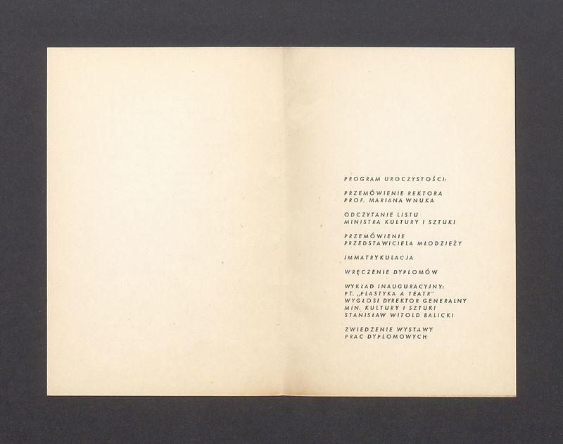 Zaproszenie na inaugurację roku akademickiego 1965/66 na ASP