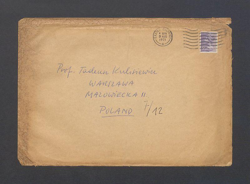 Koperta, adr. Prof. Tadeusz Kulisiewicz