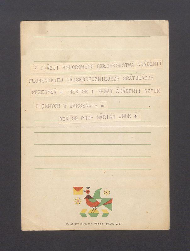 Z okazji honorowego członkowstwa Akademii Florenckiej najserdeczniejsze gratulacje [...]