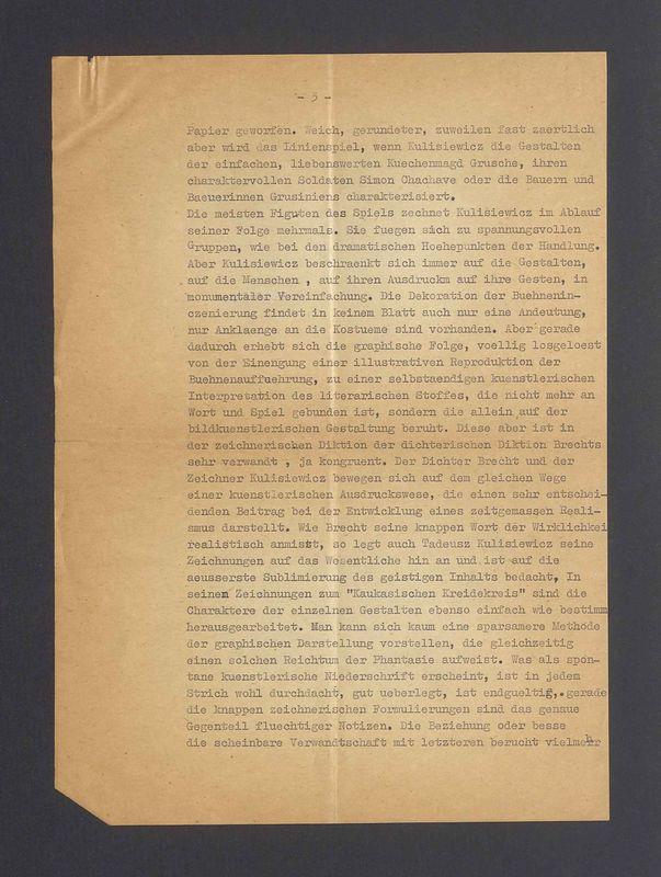 Abschrift. Zu der Ausstellung von Zeichnungen von Tadeusz Kulisiewicz zu Bertold Brechts "Kaukasischen Kreidekreis"