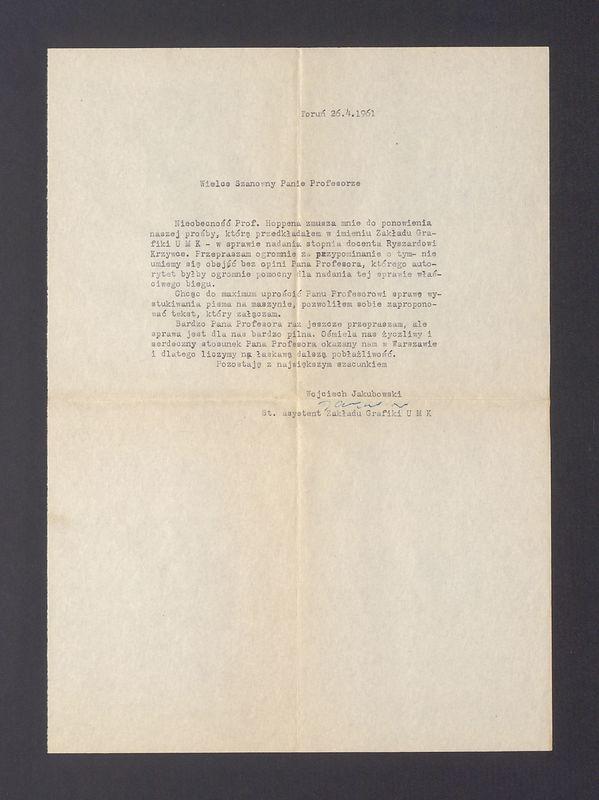 Wielce Szanowny Panie Profesorze, Nieobecność Prof. Hoppena zmusza mnie [...]