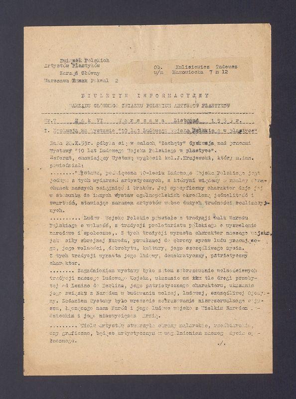 Biuletyn Informacyjny Zarządu Głównego Związku Polskich Artystów Plastyków