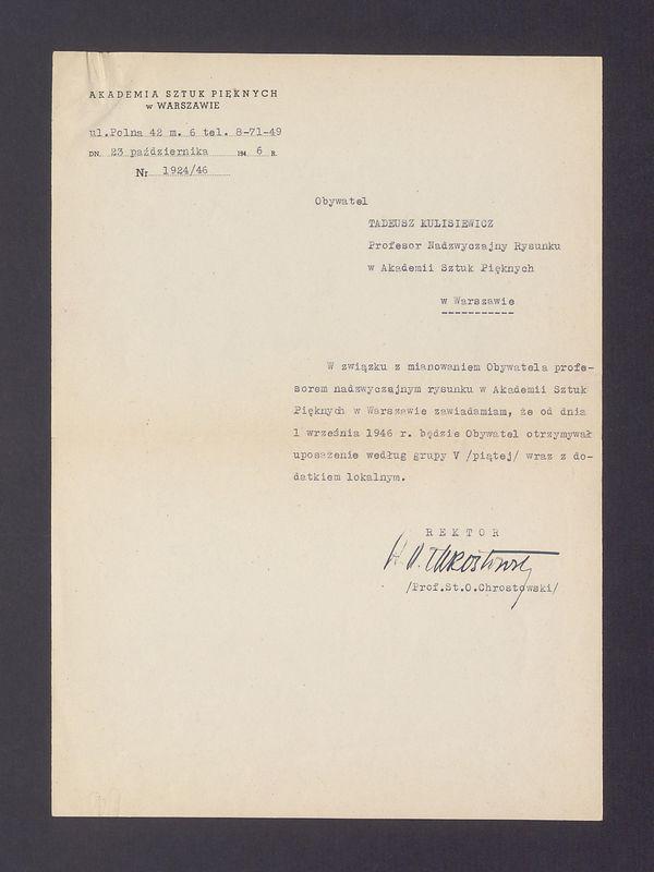 Informacja o zmianie uposażenia w związku z mianowaniem na prof. nadzwyczajnego