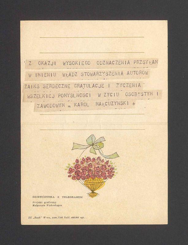 Z okazji wysokiego odznaczenia przesyłam w imieniu władz [...]