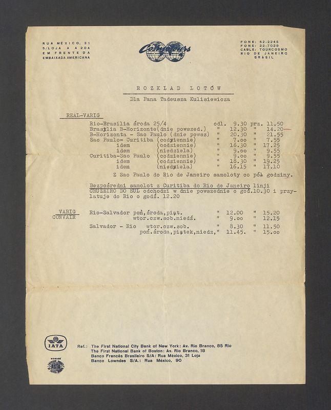 Rozkład lotów dla pana Tadeusza Kulisiewicza