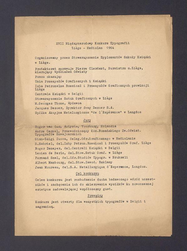 XVII Międzynarodowy Konkurs Typografii Liege - Mediolan