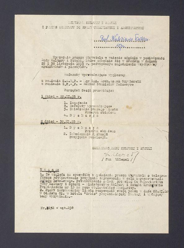 Prośba o wzięcie udziału w posiedzeniu w posiedzeniu Rady Kultury i Sztuki