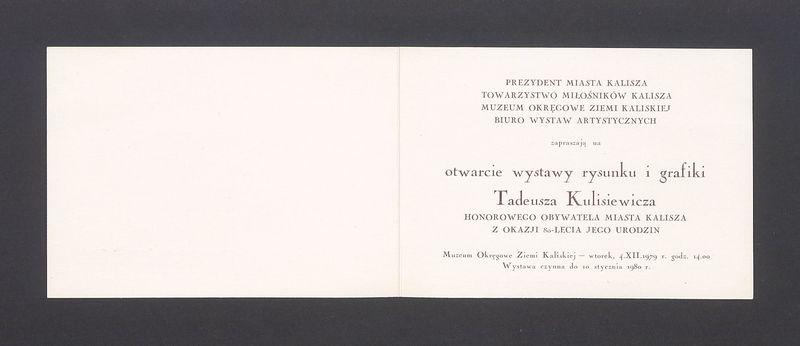 Zaproszenie na otwarcie wystawy rysunku i grafiki Tadeusza Kulisiewicza