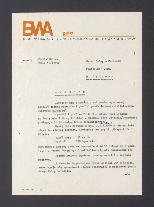 Zwracamy się z prośbą o dokonanie warunkowej odprawy celnej rysunków i grafiki [...]