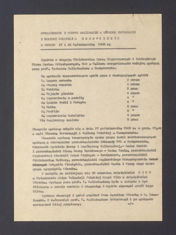 Sprawozdanie z pobytu służbowego w ośrodku informacji i kultury polskiej w Budapeszcie