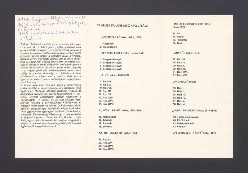 Tadeusz Kulisiewicz. Grafikainak kiallitasa